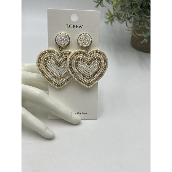J. Crew Factory Beaded Heart Statement Earrings in Pearl Multi Gold Plated New - Picture 4 of 8